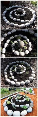 Дизайн клумб і квітників - спіральна клумба равлик з каменів, мої ідеї для дачі та саду