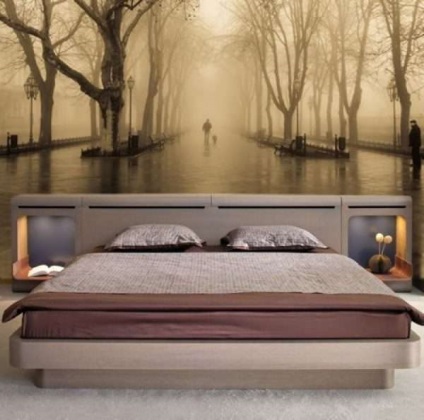 Фотошпалери в спальню над ліжком - фото сучасних прикладів і поради по дизайну