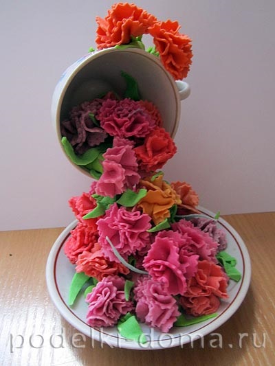 Квіти гвоздики з холодного фарфору в чашці (майстер-клас), коробочка ідей і майстер-класів
