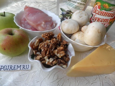 Рецепт салату з куркою і грибами в сирному кошику - покроковий рецепт з фото як приготувати
