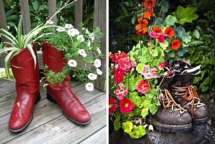 Кашпо і квіткові горщики з взуття, сумок та одягу