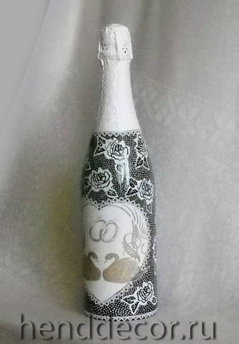 Весільне шампанське з використанням трафарету - калейдоскоп декору