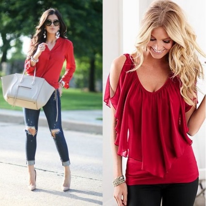 Червоні блузки 2017 року на фото моделі з шовку, шифону та атласу з чим їх носити