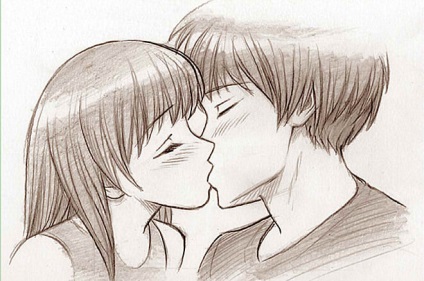 Як намалювати пару, що цілується олівцем поетапно