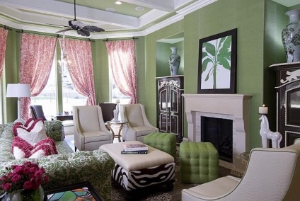Вітальня в зелених тонах - дизайн інтер'єру, фото