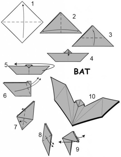 Mesterkurzus denevér origami (origami bat-ready) Mesterkurzus denevér origami