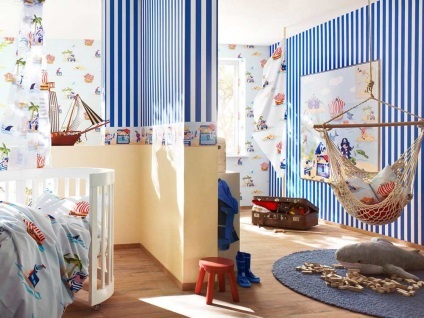 Wallpaper az óvodák egyesített hogyan lehet kombinálni egy szobában fotó, A fiúk számára