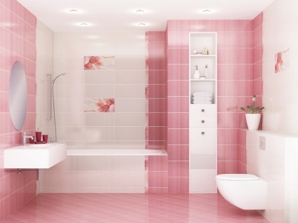 Pink fürdőszoba, akkor válassza ki a színt a padló, a falak, a mennyezet és a bútorok, szép design és tartozékok