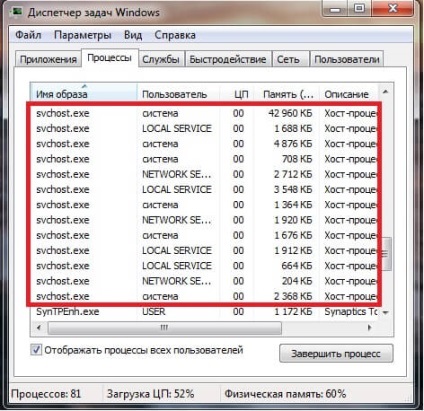 Svchost hajó Windows 7 processzor, hogyan kell eltávolítani a vírust