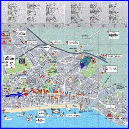 Térképek partján, a városok és üdülőhelyek a Costa Brava részletes térkép - Lloret de Mar, Tossa de Mar,