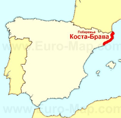 Térképek partján, a városok és üdülőhelyek a Costa Brava részletes térkép - Lloret de Mar, Tossa de Mar,