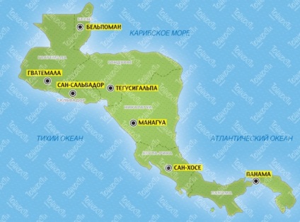 Közép-Amerika térképet a régió, az ország fővárosa, és üdülőhelyek