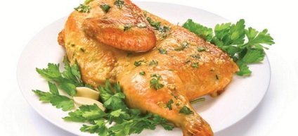 Csirke Tabaka - egy recept a kemencében egy serpenyőben nyomás alatt, multivarka és grillezett (sajtó) Csirke Tabaka - egy recept a kemencében egy serpenyőben nyomás alatt, multivarka és grillezett