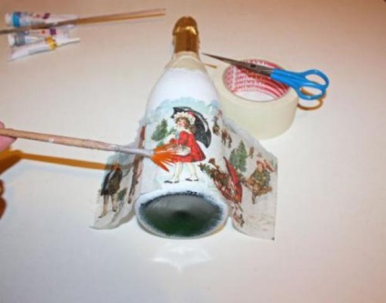 Decoupage kezüket egy üveg pezsgőt (decoupage) Decoupage kezüket egy üveg pezsgőt