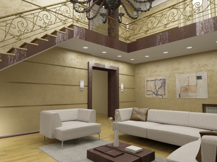 A lépcső a nappaliban, a második emeleten a fényképet tervezés egy magánházban, belső szoba a tetőtérben, a bejáratnál, hogy a