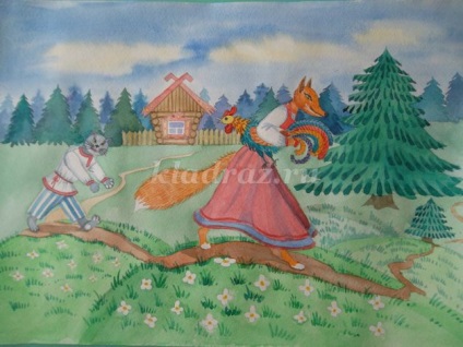 Майстер-клас з малювання російської народної казки кіт, півень і лисиць поетапно для дітей
