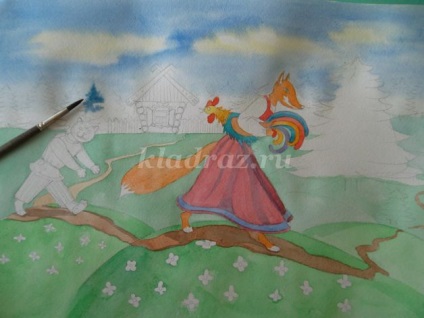 Майстер-клас з малювання російської народної казки кіт, півень і лисиць поетапно для дітей