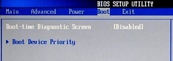 Paraméter BIOS boottime diagnosztikai képernyő