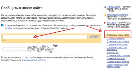Jelentés az új honlap Yandex