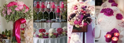 Esküvő egy bíbor színű - ruhák a menyasszony és a vőlegény, tervezett és díszített bíbor hangok (fotók)