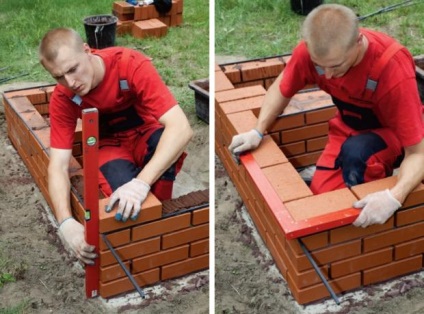 Szabadtéri grill téglából kezüket, hogy a fotó lépésről lépésre