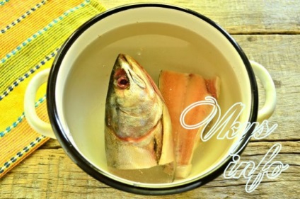 Fül rózsaszín lazac feje és farka recept fényképpel (aromás első fogás) Fül rózsaszín lazac fejét és farkát a receptet egy fotó
