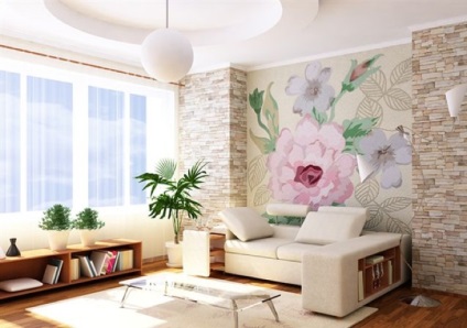 Dekoratív kő a nappali, luxus és kényelem
