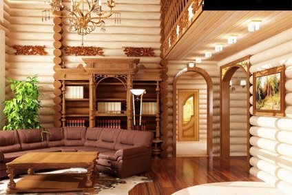 Tervezés nappali egy fából készült ház (16 fotó)