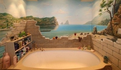 Falfestmény a fürdőszobában (vízálló) kép és felülvizsgálat
