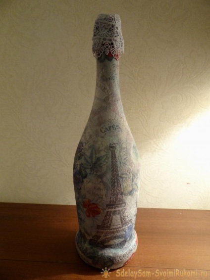 Francia romantika „- decoupage üveg pezsgőt, a mester osztályt saját kezűleg