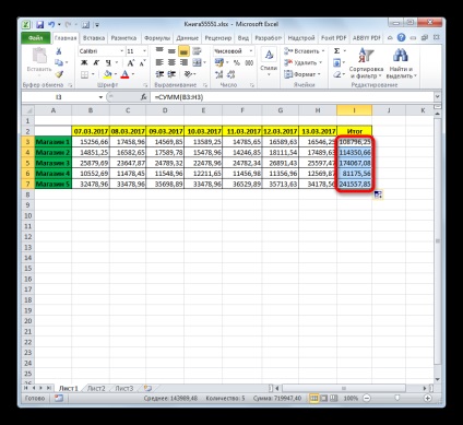 Hogyan számoljuk ki az összeget a vonal Excel
