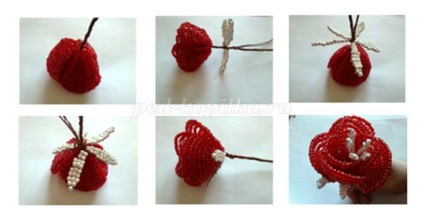 Hogyan készítsünk rózsa gyöngyökkel kezeddel lépésről lépésre fotókkal