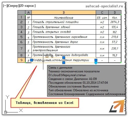 Hogyan kell behelyezni a Excel táblázatkezelő az AutoCAD