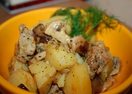 Burgonya hússal és gombák - hagyományos és új receptek