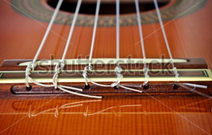 Klasszikus rögzítő húros gitár egy állványon