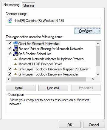 Korlátozott hozzáférés Wi-Fi a Windows 8
