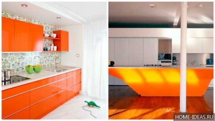 Orange konyha a belső előnyeit és hátrányait; különösen a tervezés a konyha narancssárga