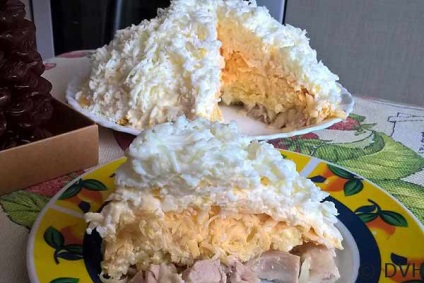 Saláta „csirke alatt a hó” (a recept egy olvasó Oksana Malitskaya), kedvenc receptjeit (recept) Saláta „csirke alatt a hó” (a recept egy olvasó Oksana Malitskaya), a kedvenc receptjeit