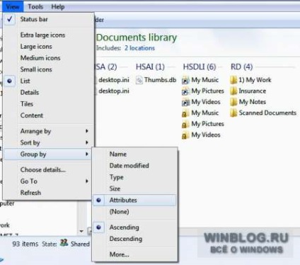 Válogató fájlok a Windows 7, a második része a szűrés és csoportosítása
