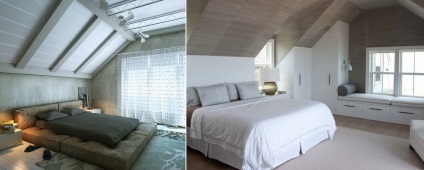 Hálószoba faház tervezés és fotó, a belső tér rönkházak és készült gerendák, tervezés, fehér