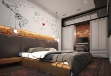 Hálószoba loft stílusú fotót belsőépítészet, fehér kis tizenéves férfi és modern