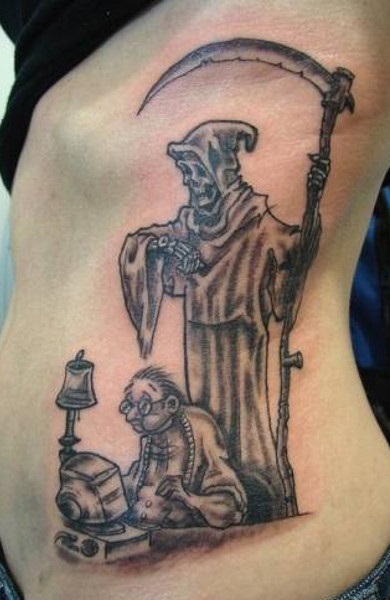 Tattoo halál a kaszát, és az értéke ennek a fényképnek tetoválás