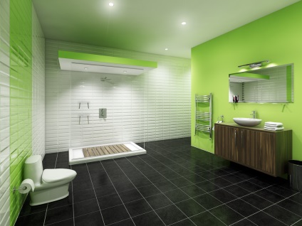 Belsőépítészet zöld fürdőszoba, modern és klasszikus stílus, elrendezés és dekoráció