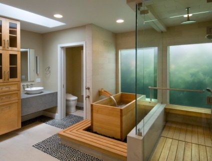 Lakonikus fürdőszoba belső tér a japán stílusú fotó