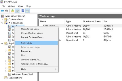 Tisztítása az ablakok eseménynapló segítségével PowerShell wevtutil, ablakok a rendszer (Windows) Tisztítása az ablakok eseménynapló segítségével PowerShell wevtutil, ablakok a rendszer