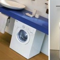 A mosógép üzembe helyezése a mosogató alatt a fürdőszobában, ötletek
