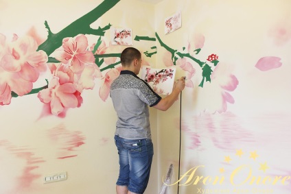 Festett falak a hálószobában cseresznye (falak) Falfestmény a hálószobában Sakura
