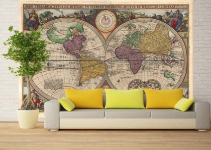 Falfestmény egy térképet a világ, és azok használatát a belső