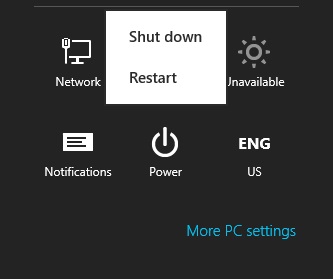 A számítógép leállítása a Windows 8, indítsa újra a számítógépet