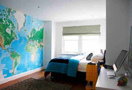 Világtérképet egy falfestmény a belső a lakás